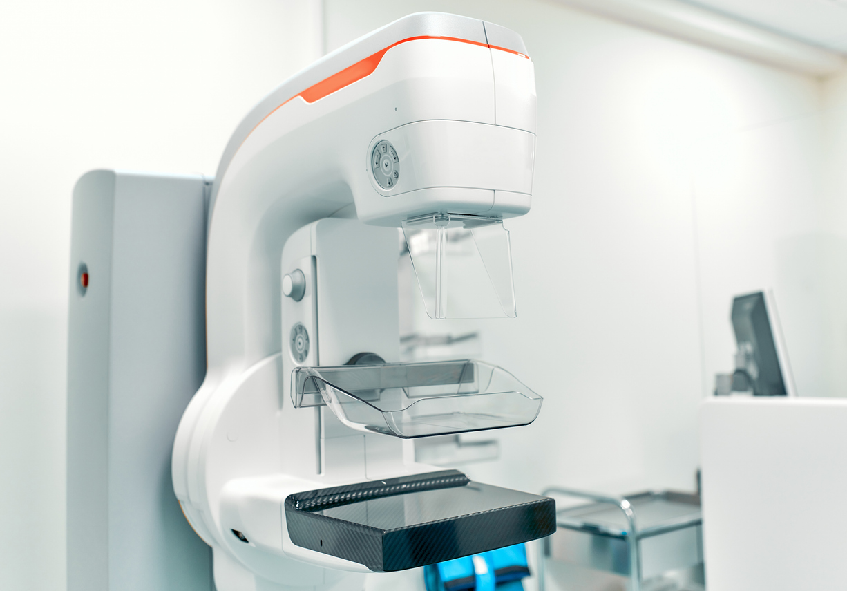 Mammography test at the hospital. Medical equipment. Mammography breast screening device in hospital laboratory. Health care, medical technology, hi-tech equipment concept.